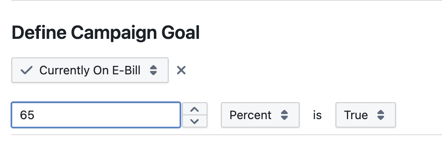 Shows campaign goal set to 65 percent for the attribute of eBill enrollment
